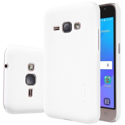Samsung Galaxy J1 2016 (J120) Nillkin Frosted Shield baltas plastikinis dėklas + apsauginė ekrano plėvelė / Priedai.lt