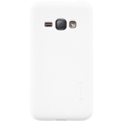 Samsung Galaxy J1 2016 (J120) Nillkin Frosted Shield baltas plastikinis dėklas + apsauginė ekrano plėvelė / Priedai.lt
