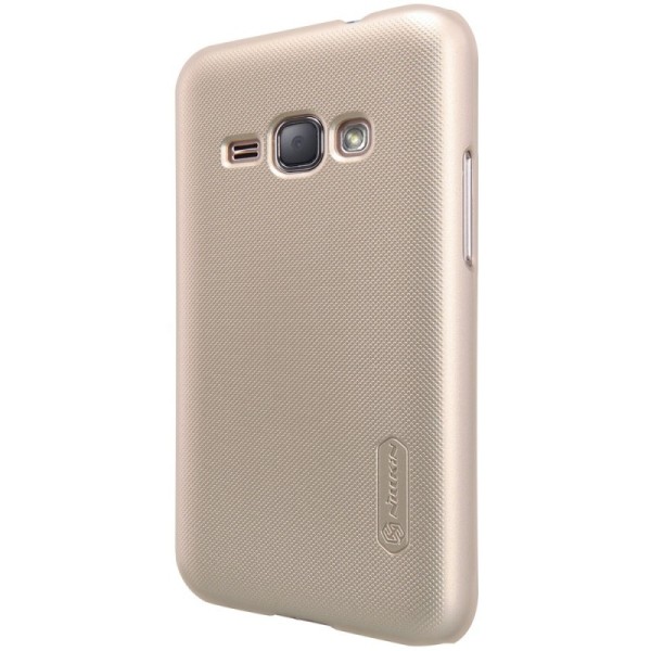 „Nillkin“ Frosted Shield dėklas - auksinis + apsauginė ekrano plėvelė (Galaxy J1 2016)
