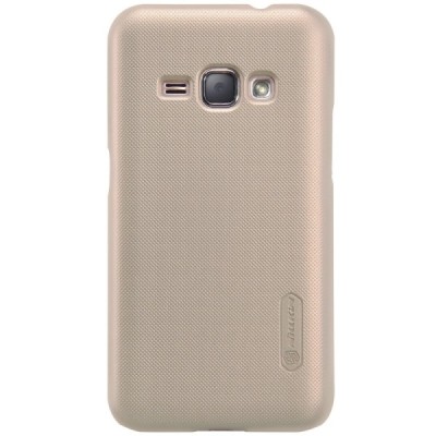 Samsung Galaxy J1 2016 (J120) Nillkin Frosted Shield auksinis plastikinis dėklas + apsauginė ekrano plėvelė / Priedai.lt