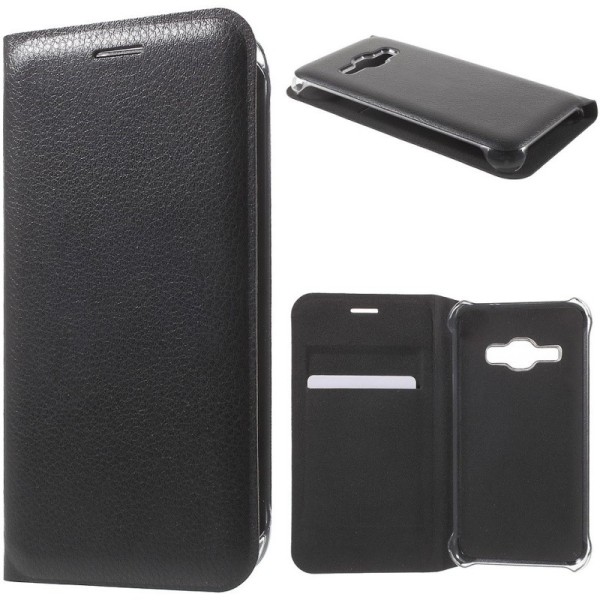 „Smart Wallet“ atvēramais ādas maciņš - melns (Galaxy J1 2016)