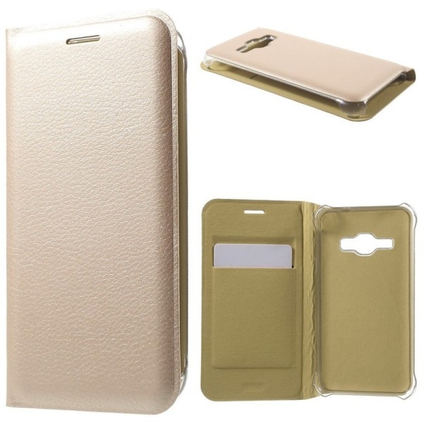 „Smart Wallet“ atvēramais ādas maciņš - zelta (Galaxy J1 2016)