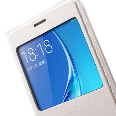 Samsung Galaxy J5 2016 (J510) baltas odinis atverčiamas dėklas su langeliu / Priedai.lt