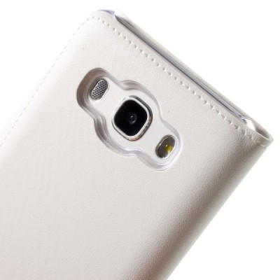 Samsung Galaxy J5 2016 (J510) baltas odinis atverčiamas dėklas su langeliu / Priedai.lt