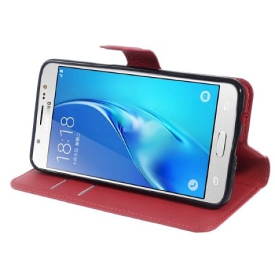 Samsung Galaxy J5 2016 (J510) atvēramais ādas sarkans maciņš (maks) / Vacins.lv