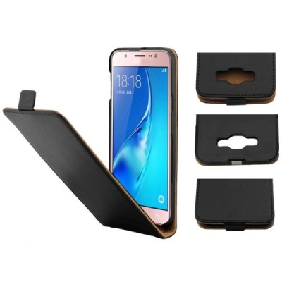 Samsung Galaxy J5 2016 (J510) klasisks ādas vertikāli atvēramais melns maciņš / Vacins.lv