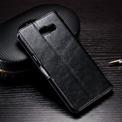 Samsung Galaxy A3 2016 (A310) atvēramais ādas melns maciņš (maks) / Vacins.lv