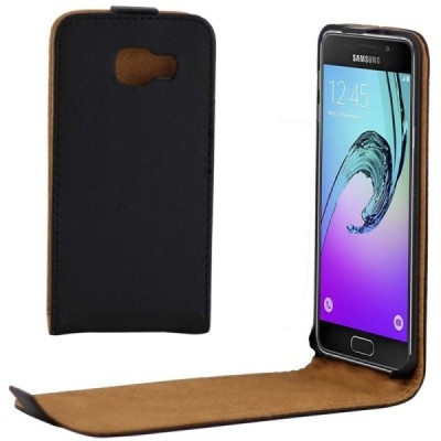 Samsung Galaxy A3 2016 (A310) klasisks ādas vertikāli atvēramais melns maciņš / Vacins.lv