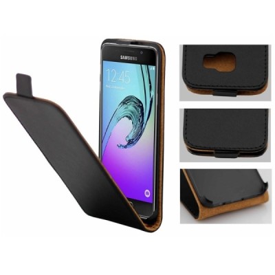 Samsung Galaxy A3 2016 (A310) klasisks ādas vertikāli atvēramais melns maciņš / Vacins.lv