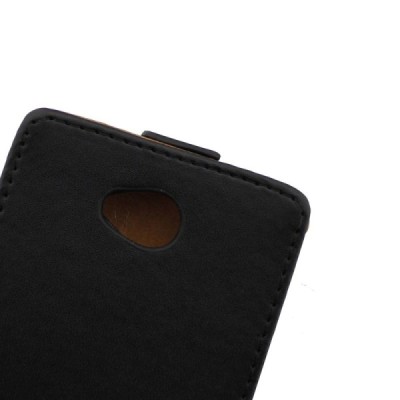 Microsoft Lumia 650 klasikinis vertikaliai atverčiamas juodas odinis dėklas / Priedai.lt