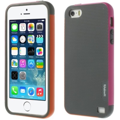 Apple iPhone 5 (5s, SE) „Walnutt“ cieta silikona pelēks apvalks apmales rozā krāsā / Vacins.lv