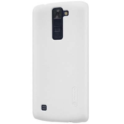 LG K8 (K350N) Nillkin Frosted Shield baltas plastikinis dėklas + apsauginė ekrano plėvelė / Priedai.lt