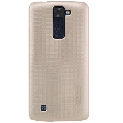 LG K8 (K350N) Nillkin Frosted Shield auksinis plastikinis dėklas + apsauginė ekrano plėvelė / Priedai.lt
