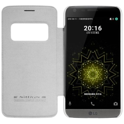 Prabangus „Nillkin“ Qin serijos baltas odinis atverčiamas LG G5 (H850) dėklas / Priedai.lt