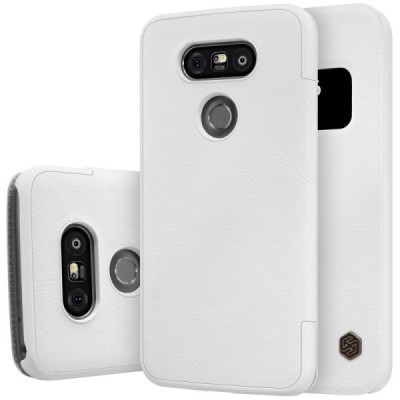 Prabangus „Nillkin“ Qin serijos baltas odinis atverčiamas LG G5 (H850) dėklas / Priedai.lt