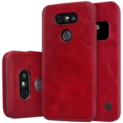Prabangus „Nillkin“ Qin serijos raudonas odinis atverčiamas LG G5 (H850) dėklas / Priedai.lt