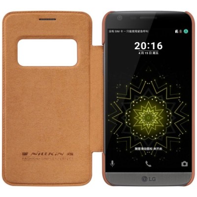 Prabangus „Nillkin“ Qin serijos rudas odinis atverčiamas LG G5 (H850) dėklas / Priedai.lt