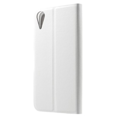 HTC Desire 825 atvēramais ādas balts maciņš (maks) / Vacins.lv