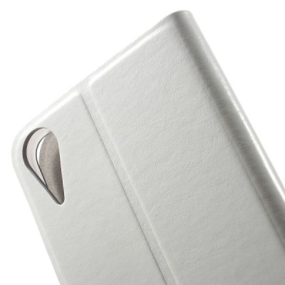 HTC Desire 825 atvēramais ādas balts maciņš (maks) / Vacins.lv