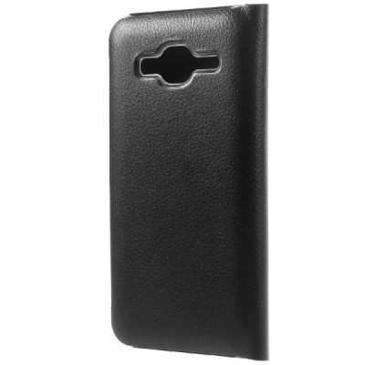 Samsung Galaxy J3 2016 (J320) juodas odinis atverčiamas Smart Wallet dėklas - piniginė / Priedai.lt