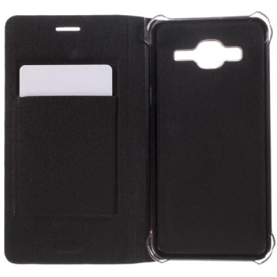 Samsung Galaxy J3 2016 (J320) juodas odinis atverčiamas Smart Wallet dėklas - piniginė / Priedai.lt