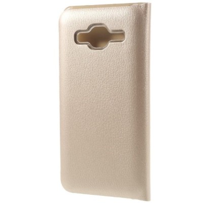 Samsung Galaxy J3 2016 (J320) zelta atvēramais Smart Wallet ādas maciņš - maks / Vacins.lv