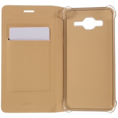 Samsung Galaxy J3 2016 (J320) zelta atvēramais Smart Wallet ādas maciņš - maks / Vacins.lv
