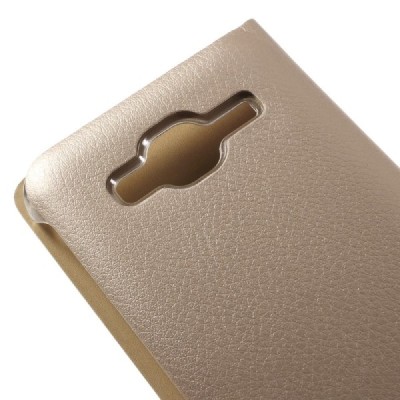 Samsung Galaxy J3 2016 (J320) zelta atvēramais Smart Wallet ādas maciņš - maks / Vacins.lv