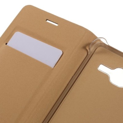 Samsung Galaxy J3 2016 (J320) zelta atvēramais Smart Wallet ādas maciņš - maks / Vacins.lv