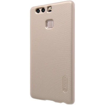 Huawei P9 Nillkin Frosted Shield auksinis plastikinis dėklas + apsauginė ekrano plėvelė / Priedai.lt