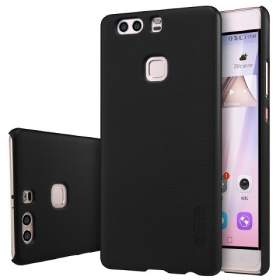 Huawei P9 Plus Nillkin Frosted Shield juodas plastikinis dėklas + apsauginė ekrano plėvelė / Priedai.lt