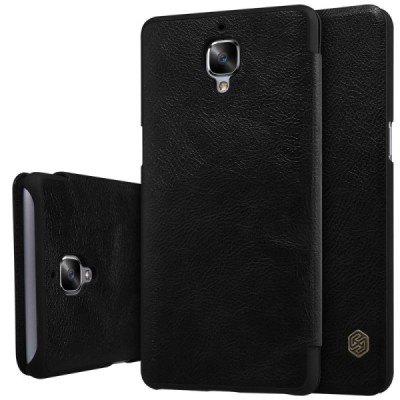 Greznais „Nillkin“ Qin sērijas ādas atvērams melns OnePlus 3 (Three) maciņš / Vacins.lv