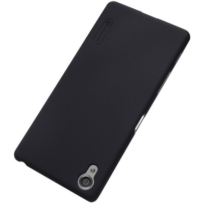 Nillkin Frosted Shield Sony Xperia X Performance juodas plastikinis dėklas + apsauginė ekrano plėvelė / Priedai.lt