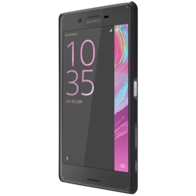 Nillkin Frosted Shield Sony Xperia X Performance juodas plastikinis dėklas + apsauginė ekrano plėvelė / Priedai.lt