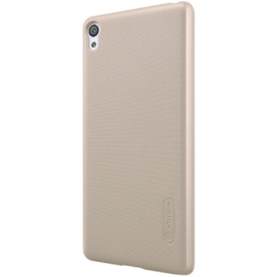 Nillkin Frosted Shield Sony Xperia XA auksinis plastikinis dėklas + apsauginė ekrano plėvelė / Priedai.lt