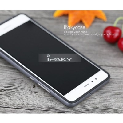 Huawei P9 „IPAKY“ cieta silikona (TPU) melns apvalks (apmales - sudrabā krāsā) / Vacins.lv