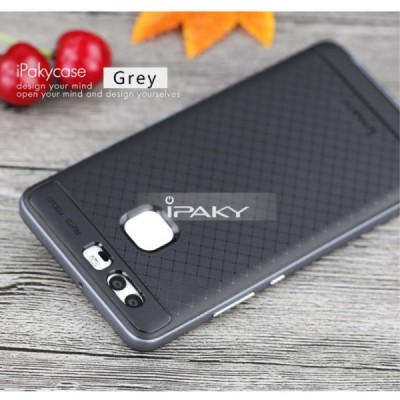 Huawei P9 „IPAKY“ cieta silikona (TPU) melns apvalks (apmales - sudrabā krāsā) / Vacins.lv