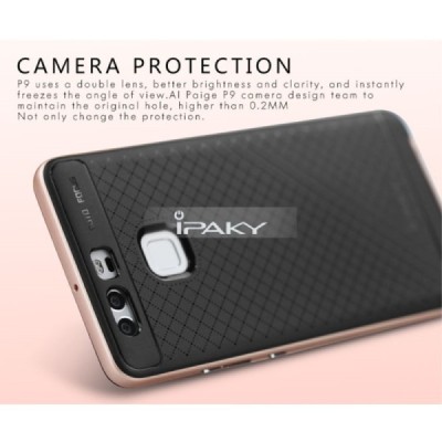 Huawei P9 „IPAKY“ kieto silikono TPU juodas (rožiniais apvadais) dėklas - nugarėlė / Priedai.lt