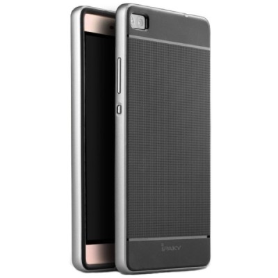Huawei P8 „IPAKY“ kieto silikono TPU juodas (sidabriniais apvadais) dėklas - nugarėlė / Priedai.lt