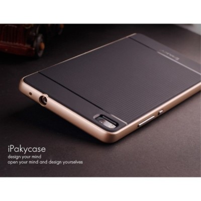 Huawei P8 „IPAKY“ cieta silikona (TPU) melns apvalks (apmales - zeltā krāsā) / Vacins.lv