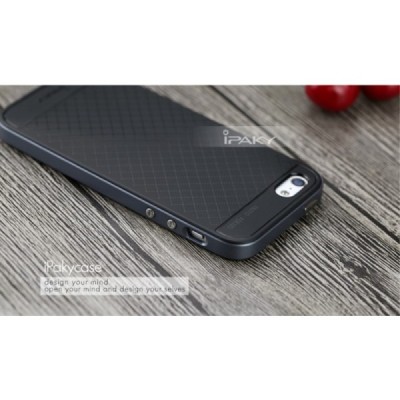 Apple iPhone SE, Apple iPhone 5 ir Apple iPhone 5S „IPAKY“ cieta silikona (TPU) melns apvalks (apmales - pelēkā krāsā) / Vacins.