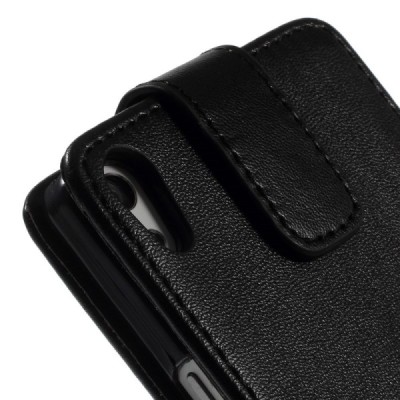 Huawei Ascend P6 klasikinis vertikaliai atverčiamas juodas odinis dėklas / Priedai.lt