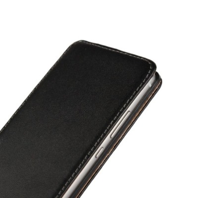 Huawei P9 (Ascend) klasisks ādas vertikāli atvēramais melns maciņš / Vacins.lv