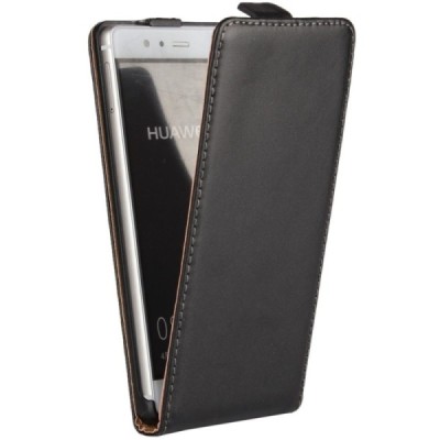 Huawei P9 (Ascend) klasisks ādas vertikāli atvēramais melns maciņš / Vacins.lv