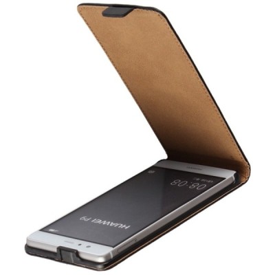 Huawei P9 (Ascend) klasisks ādas vertikāli atvēramais melns maciņš / Vacins.lv