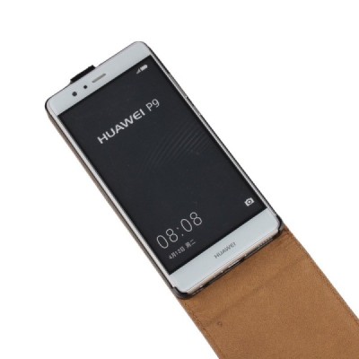 Huawei P9 (Ascend) klasisks ādas vertikāli atvēramais melns maciņš / Vacins.lv