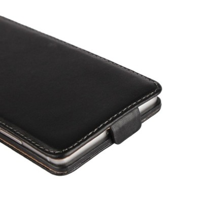 Huawei P9 (Ascend) klasisks ādas vertikāli atvēramais melns maciņš / Vacins.lv
