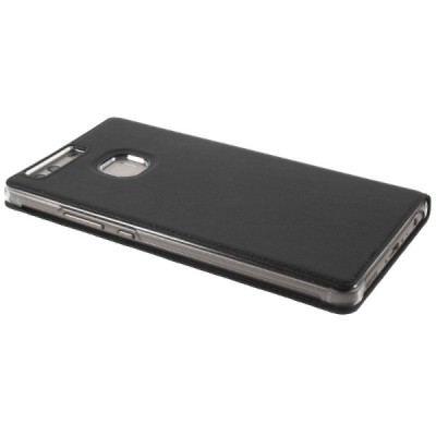 Huawei P9 Plus melns atvēramais Smart Window ādas maciņš / Vacins.lv