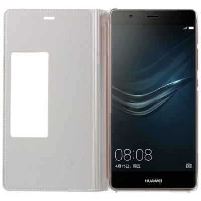 Huawei P9 Plus balts atvēramais Smart Window ādas maciņš / Vacins.lv