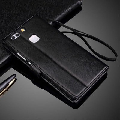 Huawei P9 Plus (Huawei Ascend P9 Plus) atvēramais ādas melns maciņš (maks) / Vacins.lv